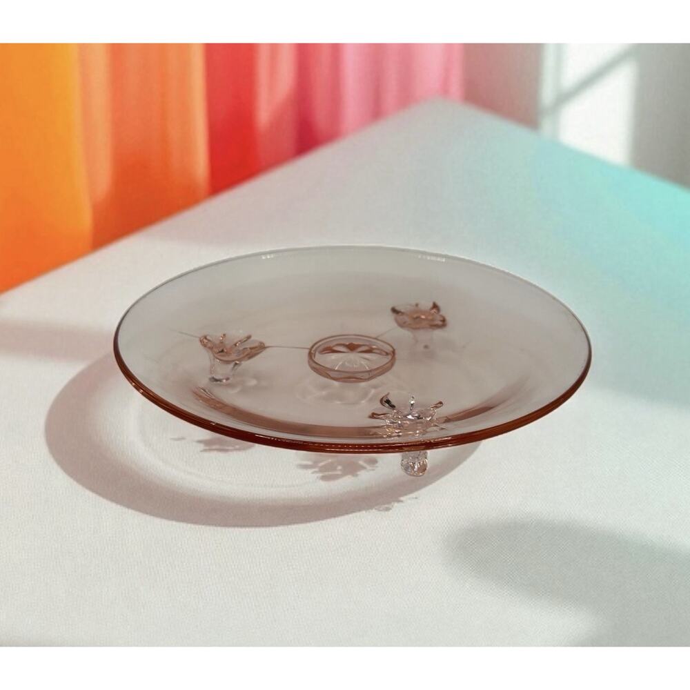Vintage Lancaster 3 Footed Pink Depression Glass Dessert Plate 1930s 7.5"